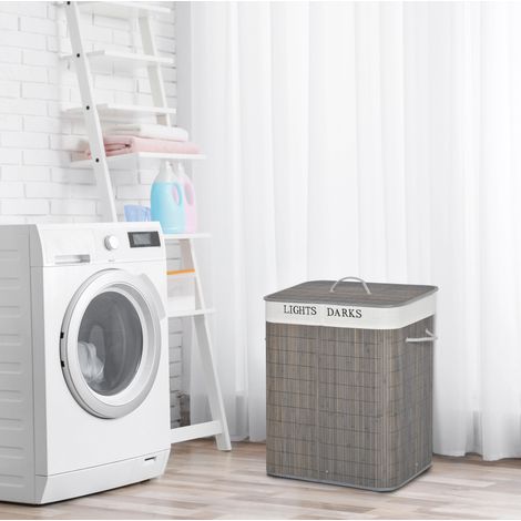 Mueble almacenamiento bambú con tapa y doble compartimento OKMYHOME (1/5)