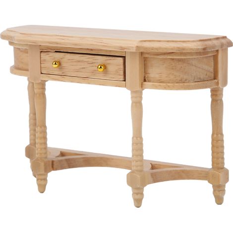 Mobilier de maison de poupée miniature : bureau en bois, table demi-ronde en rondins, accessoires, échelle 1:12 (1/5)