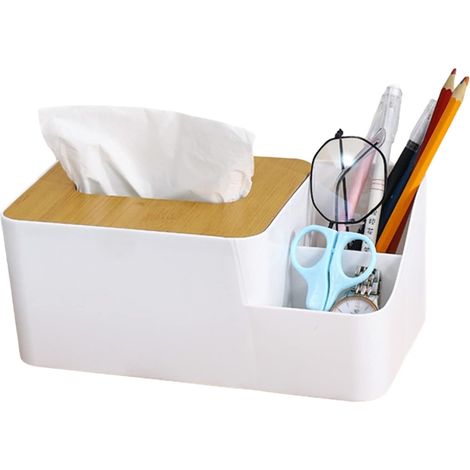 Boîte à mouchoirs en plastique avec couvercle en bois - Boîte à mouchoirs pour bain, bain, lavabo, salon (1/5)