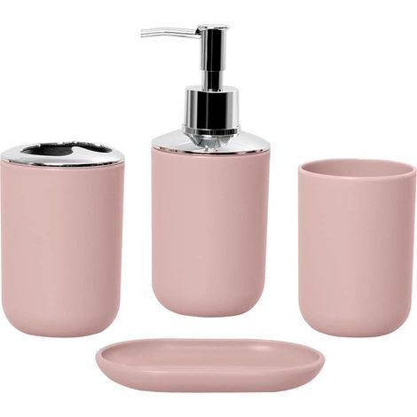 Lot de 4 Accessoires de salle de bain, Distributeur de savon, Porte-savon, Tasse, Support brosse à dents, Pour maison et hôtel (1/5)