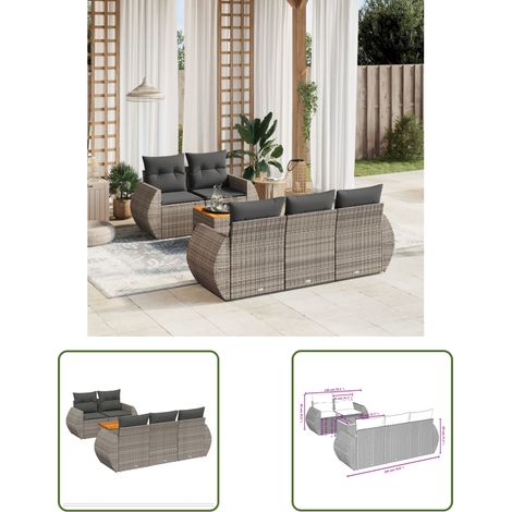 The Living Store 6-tlg. Garten-Sofagarnitur mit Kissen Grau Poly Rattan - Gartenmöbel - PE-Rattan Möbel - Outdoor-Lounge - Esstisch Set - Balkonmöbel (1/3)