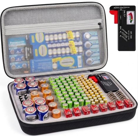 Boîte de Rangement pour Organisateur de Batterie avec testeur de Batterie (BT168), Support pour Sacoche pour 140 Piles AA AAA AAAA 9V C D Lithium 3V (Piles Non comprises) (1/5)