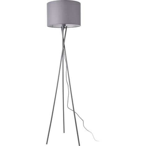 Lámpara de pie lámpara trípode E27 metal tela altura 154 cm gris 030007325