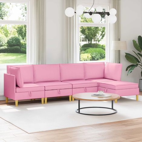 vidaXL Modular Sofa Set mit Stauraum 5 pcs Rosa Stoff (1/5)