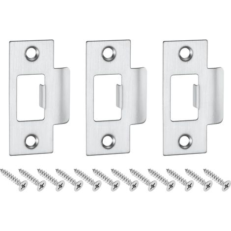 3Pcs Pièce de Rechange pour Plaque de Serrure, 70mm x 40.3mm Plaque de Frappe de Verrou de Pêne Dormant en Acier Inoxydable pour Renforcement de Cadre de Porte, Argent (1/5)