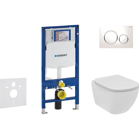 Geberit Duofix - Set de bâti-support, WC suspendu Rimless + abattant SoftClose Ideal Standard Tesi, plaque de déclenchement Sigma20 blanc/chrome 111.300.00.5 NE4