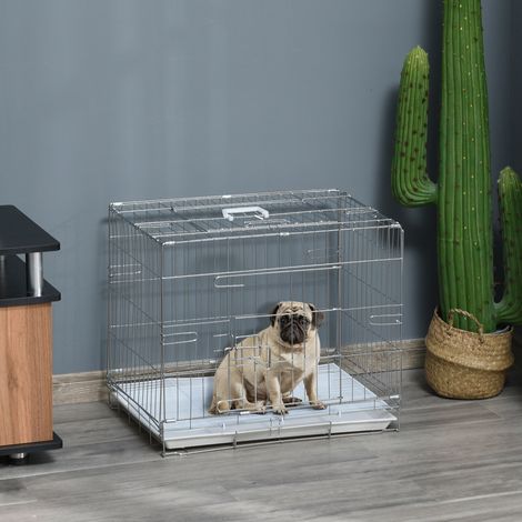 Gabbia per cani pieghevole in filo metallico con vassoio rimovibile, 1 porta con serratura, 61 x 43 x 50 cm, bianca