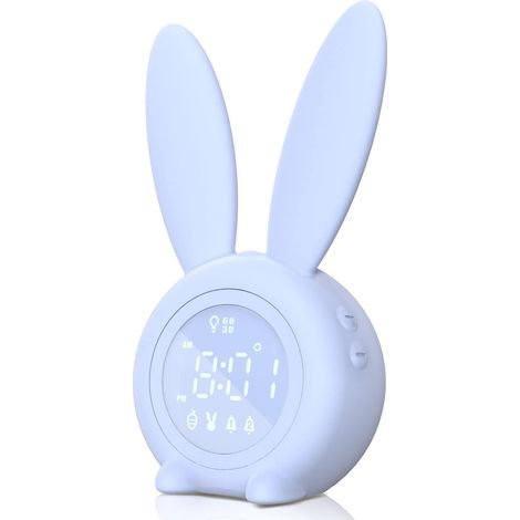 Réveil enfant - Réveil numérique, éclairage d'ambiance réglable, joli motif lapin, 5 sonneries - Rechargeable, idéal pour les chambres (1/5)