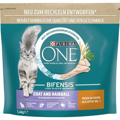 Purina One Katzenfutter Coat & Hairball Reich an Huhn 1,4 kg (1/3)