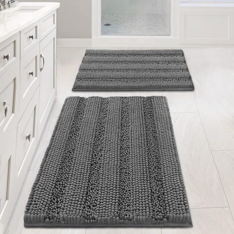 Badematte, grau, 4361cm + 5181cm, 2-teiliges Set, extra dicke Chenille-Bodenmatte, rutschfest. (1/5)