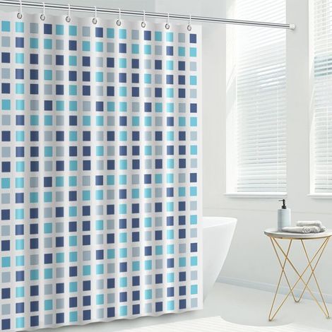 Shower Curtain with Hooks, 72 x 72 Inch Heavy Duty Waterproof Shower Curtain Mould Proof Resistant with Rust-Resistant Metal Rings and 12 Plastic Hooks Bath Shower Curtain Liner Blue