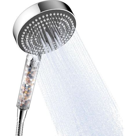 Pommeau Douche Anti Calcaire, Pommeau de Douche avec Tuyau de 1.6m, Pomme de Douche Filtrant avec 6 Modes de Jet, Douchette, Shower Head, Panneau Avant Gris (1/5)