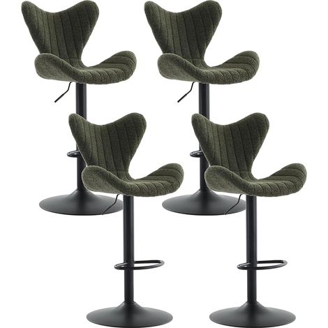 Bar Stools 4Pcs in Chenille Fabric Height Adjustable Modern Counter Chairs with Stylish Designed Backrest for Home Bar Restaurant, Green, Wahson