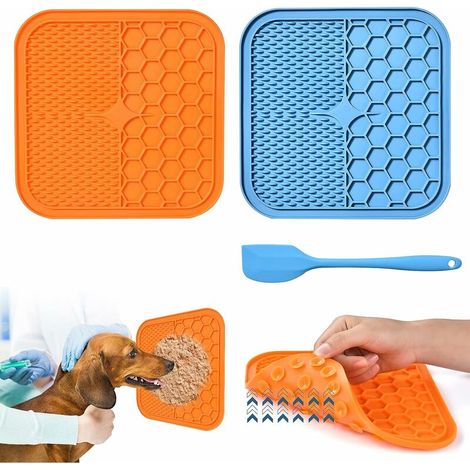 Tapis de Lèche Chien, 2 Pièces Tapis de Lechage pour Chat sans BPA avec 1 Spatule en Silicone, Ventouses Extra Fortes pour Le Bain, l'entraînement, Le Toilettage et l'entretien des Griffes