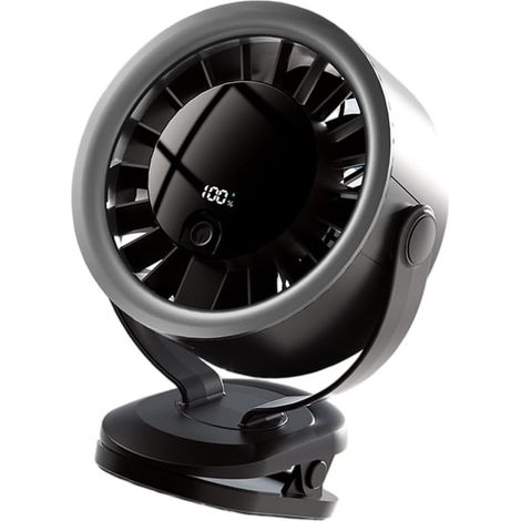 Ventilateur universel à pince haute vitesse avec affichage numérique - 100 vitesses, turbine rechargeable de 15 cm - Gris (1/5)
