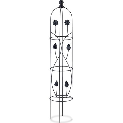 Lote de 2 tutores para tomates soporte plantas trepadoras 150 x 20 x 20 cm diseño floral elegante de metal negro 130012449 (1/5)