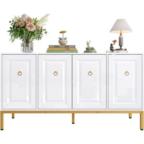 Buffet haut brillant poignées et pieds dorés avec étagères 140×80×40cm