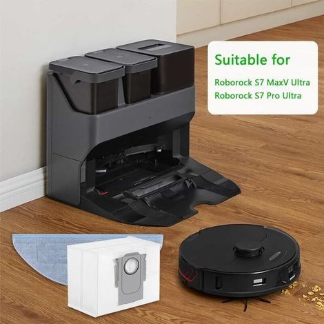 Zubehörset für Roborock S7 MaxV Ultra/S7 Pro Ultra Saugroboter, inklusive 8 Staubsaugerbeuteln und 4 Wischpads, zur Bodenreinigung (1/4)