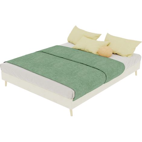 Bettgestell 140x200 cm Plattformbett ohne Kopfteil, Polsterbett Beige aus Samt, Minimalistisches flaches Holzbett für modernes Schlafzimmer (1/5)