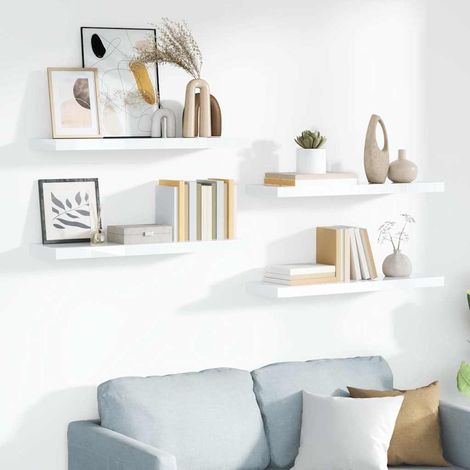 vidaXL Estante flotante de pared 4 uds MDF blanco brillo 90x23,5x3,8cm (1/5)