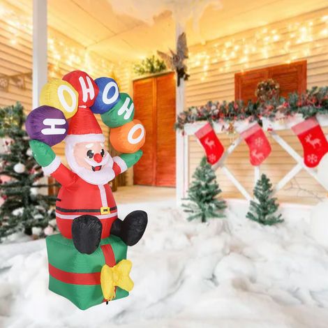 Papá Noel hinchable de 1,8 m de altura con luces LED, fabricado en poliéster 190T impermeable para uso exterior, con cable de alimentación (UE 220-240 V). (1/5)