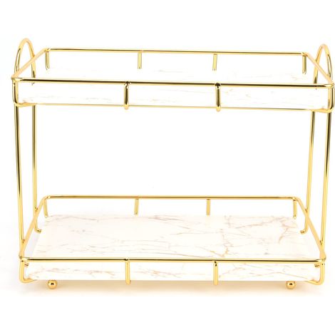 2-stöckiges Küchenregal, 2-stöckiges Regal-Organizer, Badezimmer-Küchenregal, großes Fassungsvermögen, goldene Aufbewahrungsschale für Münzen (1/5)