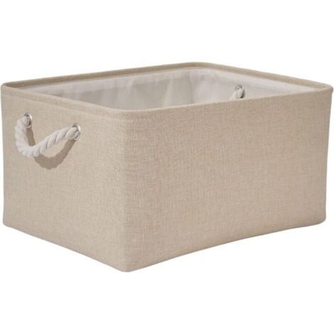 Boîte de rangement pour enfants beige – Panier pliable en lin épaissi avec motif de clé, pour rangement dans le salon, dimensions : 14 x 10 x 7 pouces
