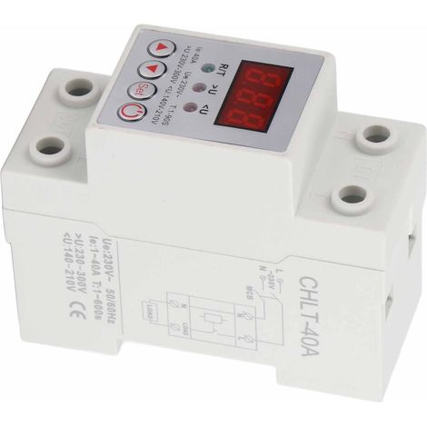 Relais de protection sur/sous-tension 230V 40A réglable, temporisation 1-90s, réarmement automatique, rail DIN, disjoncteur de tension ajustable pour installation électrique (1/5)