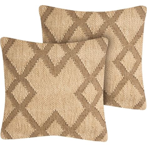 Dekokissen 2er Set GOPI 45 x 45 cm Jute Beige Geometrisches Muster (1/5)