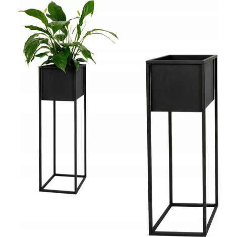 Cache-pot de fleurs en métal noir Loft Monaco L 28x28x90 (1/5)