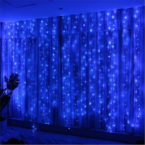 Guirlande Lumineuse Rideau Bleu 300 LED 3m3m，8 Modes d'Eclairage USB Télécommande Guirlande Lumineuse avec Minuterie pour Salle, Fenêtre, Mariage, Fête, Noël [Classe énergétique G] (1/5)