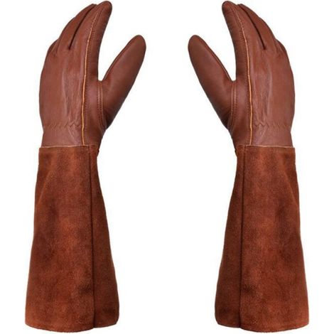 SVKBJROY Gants RONCIER - Paire de Gants de Jardinage - Protection Cuir - Gants de Jardinage pour les Épines et Ronces et Gants de Travail--Marron--M (1/5)