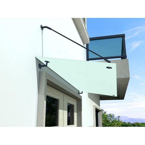 BuyLando - (STR) Auvent en verre dépoli 200x90 cm avec support en acier inoxydable RAL 7016 (1/3)