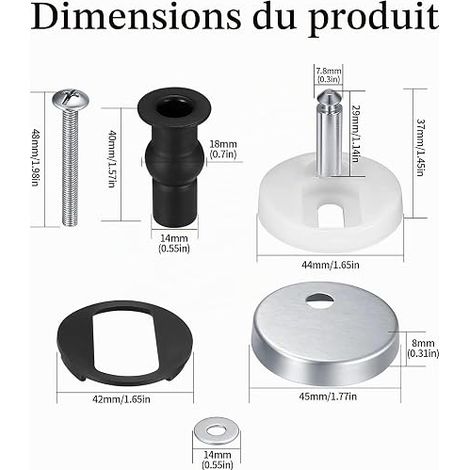 Toilet Seat Hinges with Extendable Screws and Nuts - Toilet Seat Fixings for Blind Holes, Toilet Seat Bolts and Bolt (1/3)