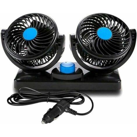 BUNTHAUS Ventilateur De Voiture 12v Doubles Têtes Rotatives Silencieux 360 Degrés Rotatif 2 Vitesses Ajustable Double Voiture avec Allume Cigare