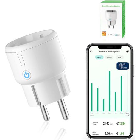 WLAN smart plug, wifi socket with timer, mini plug, app remote control, current measurement, Alexa/Google home compatible, only 2.4 GHz, 10A (1/5)