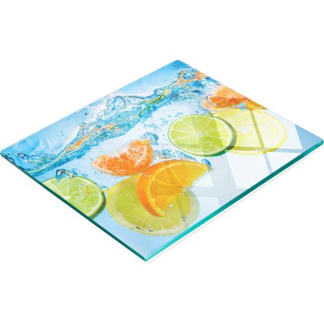 Plateau de service décoratif en verre pour apéritifs, motif agrumes, 60 x 52 cm (1/5)