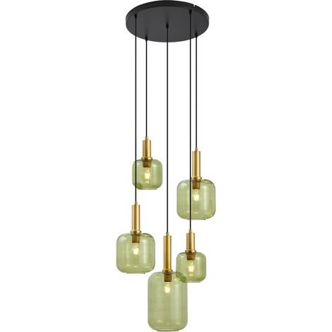 QAZQA Lampada a sospensione Hotel Chic nera e oro con vetro verde