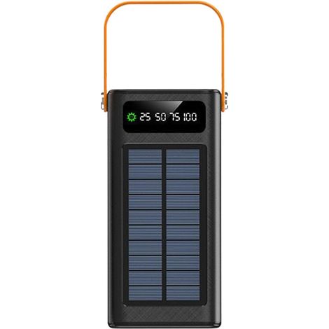 Chargeur solaire – Batterie externe à charge rapide 120 W, batterie externe 50 000 mAh, équipement de survie, 4 sorties et 3 entrées, câbles intégrés pour la pêche mobile, la randonnée, le camping et (1/4)