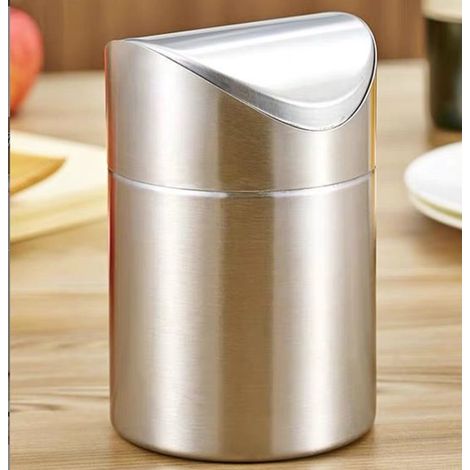 Mini cestino, acciaio inox, robusto, con coperchio incernierato, pattumiera da cucina, pattumiera da tavolo, bagno/auto/ufficio/casa, argento, 12 x 12 x (1/5)