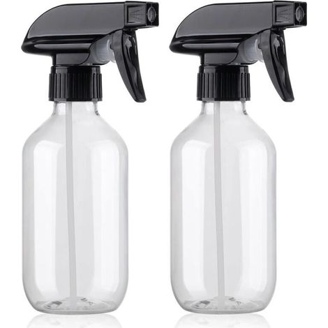 Lot de 2 flacons pulvérisateurs d'eau sans BPA - 300 ml - En plastique - Rechargeables - Petit flacon pulvérisateur avec buse réglable pour cheveux, cuisine, nettoyage (1/4)
