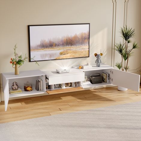Mobile TV 180x34x30 cm, con Alzatavolo Estraibile e Regolabile, Struttura Multifunzione, Truciolare, Bianco, per TV e Proiettore (1/5)