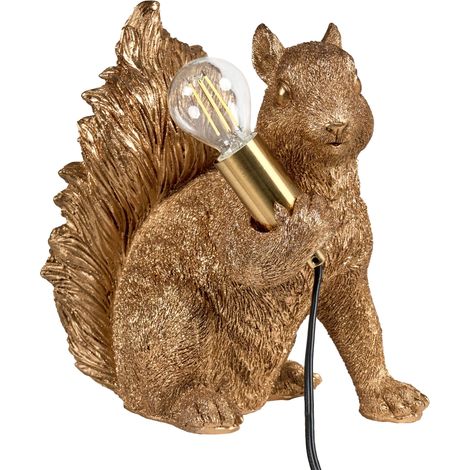 Lampe de Table en Polyrésine en Forme d'Écureuil Thème Animalier Accessoire Salon Chambre Dorée Pinoli