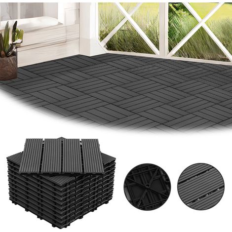 Set di 11 Piastrelle per terrazza Piastrelle per pavimenti Piastrella WPC per coprire 1 m² 30x30 cm Ideale per giardino Balcone Antracite (1/5)