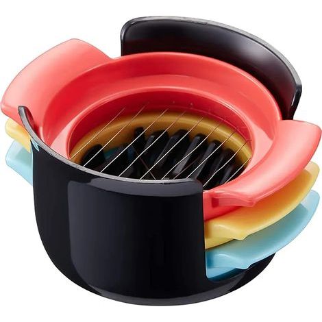 3-in-1 Eierschneider, Multifunktionaler Eierschneider für hartgekochte Eier, Schneiddraht aus Edelstahl, für Eier, Erdbeeren, Beeren und Gemüse (Schwarz) (1/5)