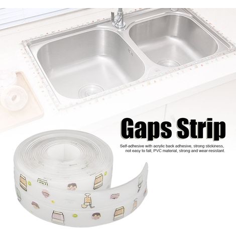 Bande adhésive de 3,8 cm x 3,2 m en PVC élégant pour joints de cuisine et salle de bain, imperméable et anti-moisissure (transparent, motif café et dessert) (1/5)