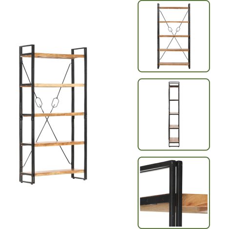 Bibliothèque 5 niveaux 90x30x180 cm Bois solide de d'acacia - Bibliothèque Industrielle - Bibliothèque Design - Bibliothèque Acacia - Bibliothèque Rangement - Étagère Ouverte (1/5)