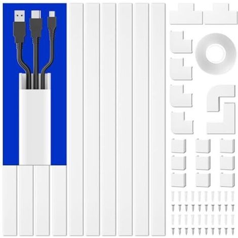 10 pieces of white cable trunking, 4 m long, 24 x 14 mm - self-adhesive white cable trunking for concealing TV cables, cable management for wall mounting in the home office (1/4)