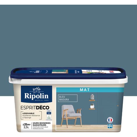 Peinture Murale Toutes Pièces - Mat - 2,5L - Bleu Madura - Ripolin (1/5)