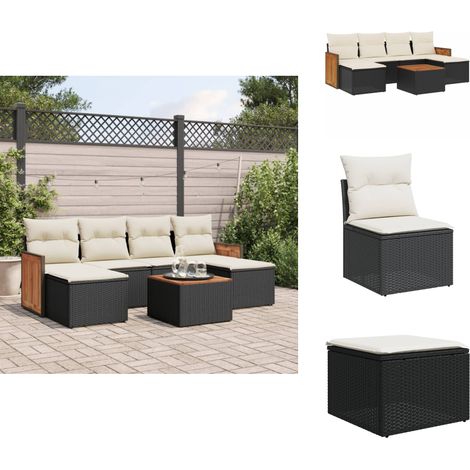 7-tlg. Garten-Sofagarnitur mit Kissen Schwarz Poly Rattan - Gartenmöbel Set - Rattan Möbel - Outdoor Lounge - Esstisch - Sofasitzgruppe (1/5)
